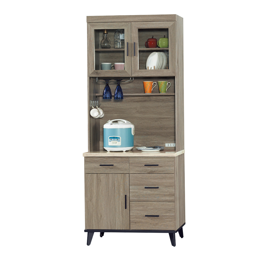 艾克森2.7尺仿石面收納餐櫃/碗盤櫃(全組)