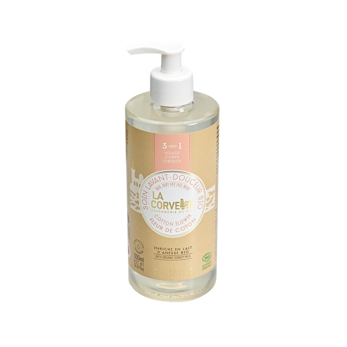 La Corvette l 3合1 [ 沐浴.洗髮.潔顏 ] 有機液體皂500ml - 棉花