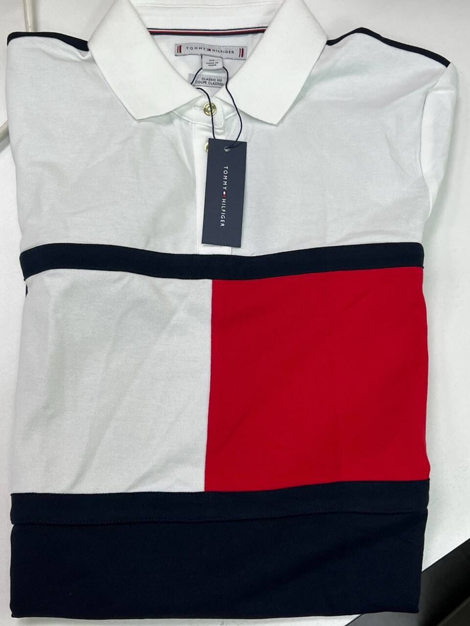 [S] TOMMY HILFIGER WHITE FLAG COLORBLOCK STRETCH POLO DRESS, XW04958-100 (STH1436)