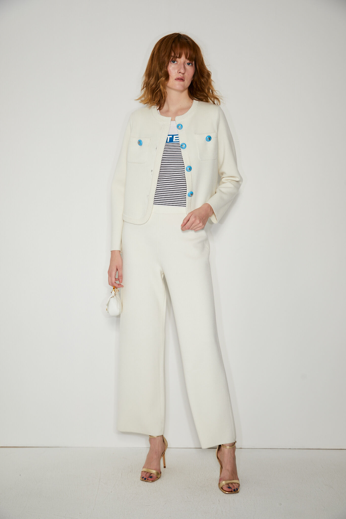 BC15206F1 馬洛雷藍彈力條紋羊毛衫運動背心