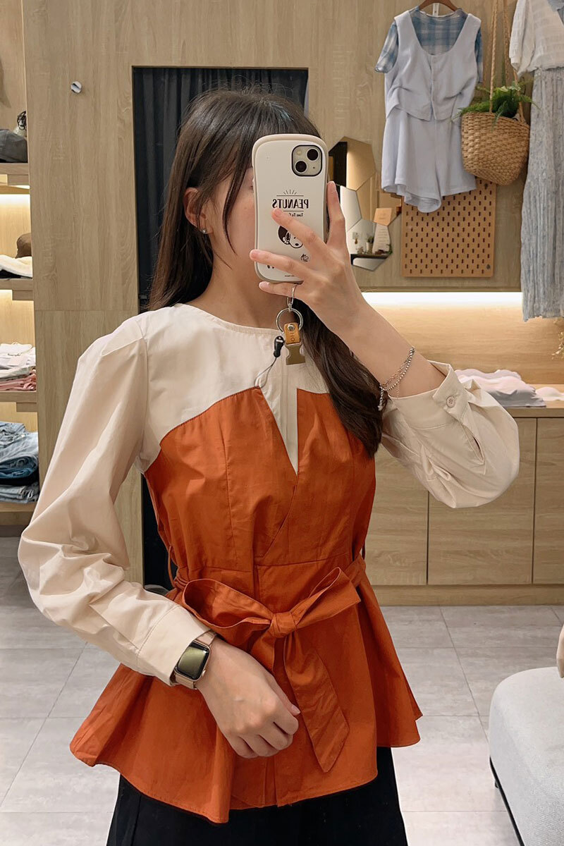 【官網限定】復古拼色澎裙感上衣