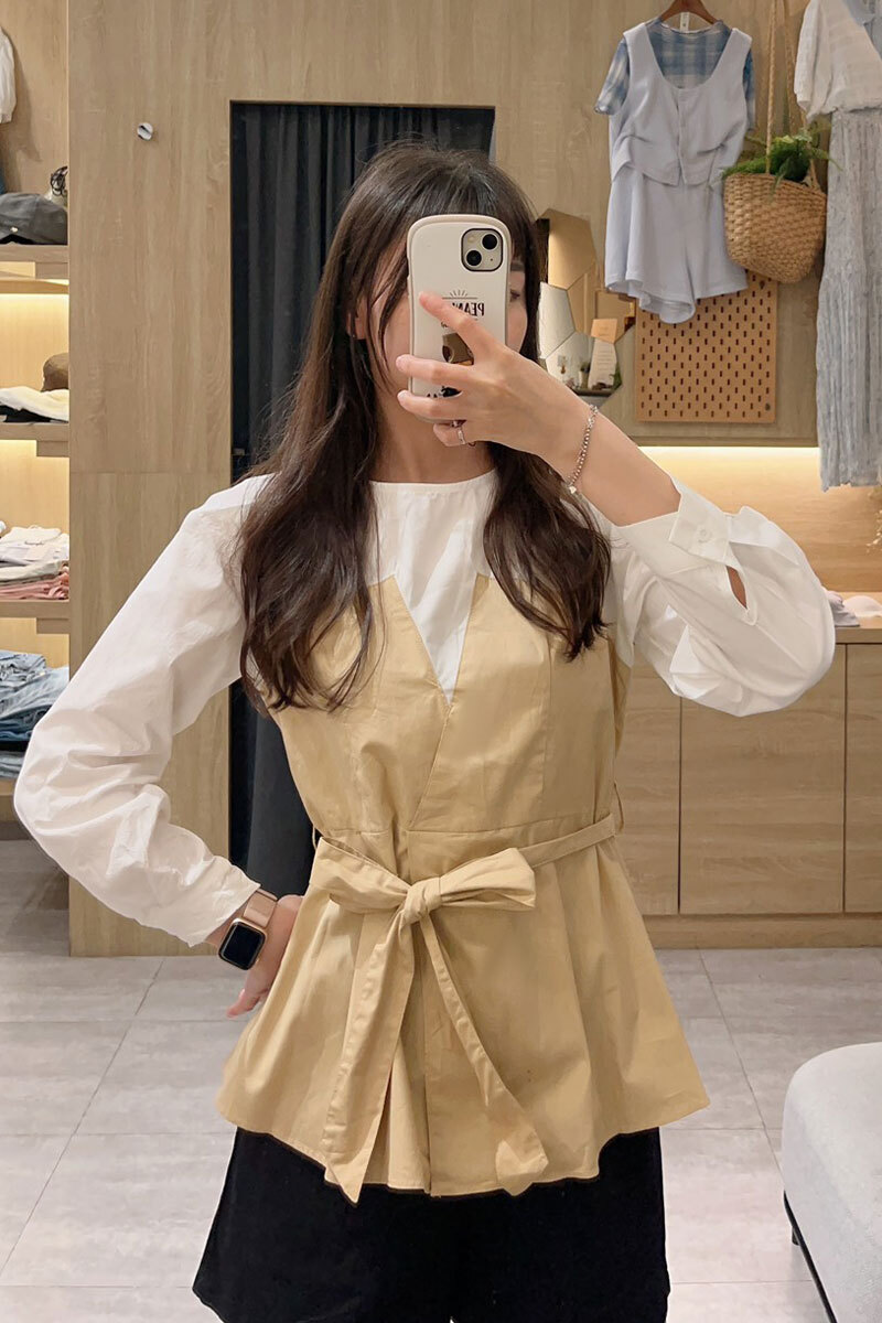 【官網限定】復古拼色澎裙感上衣