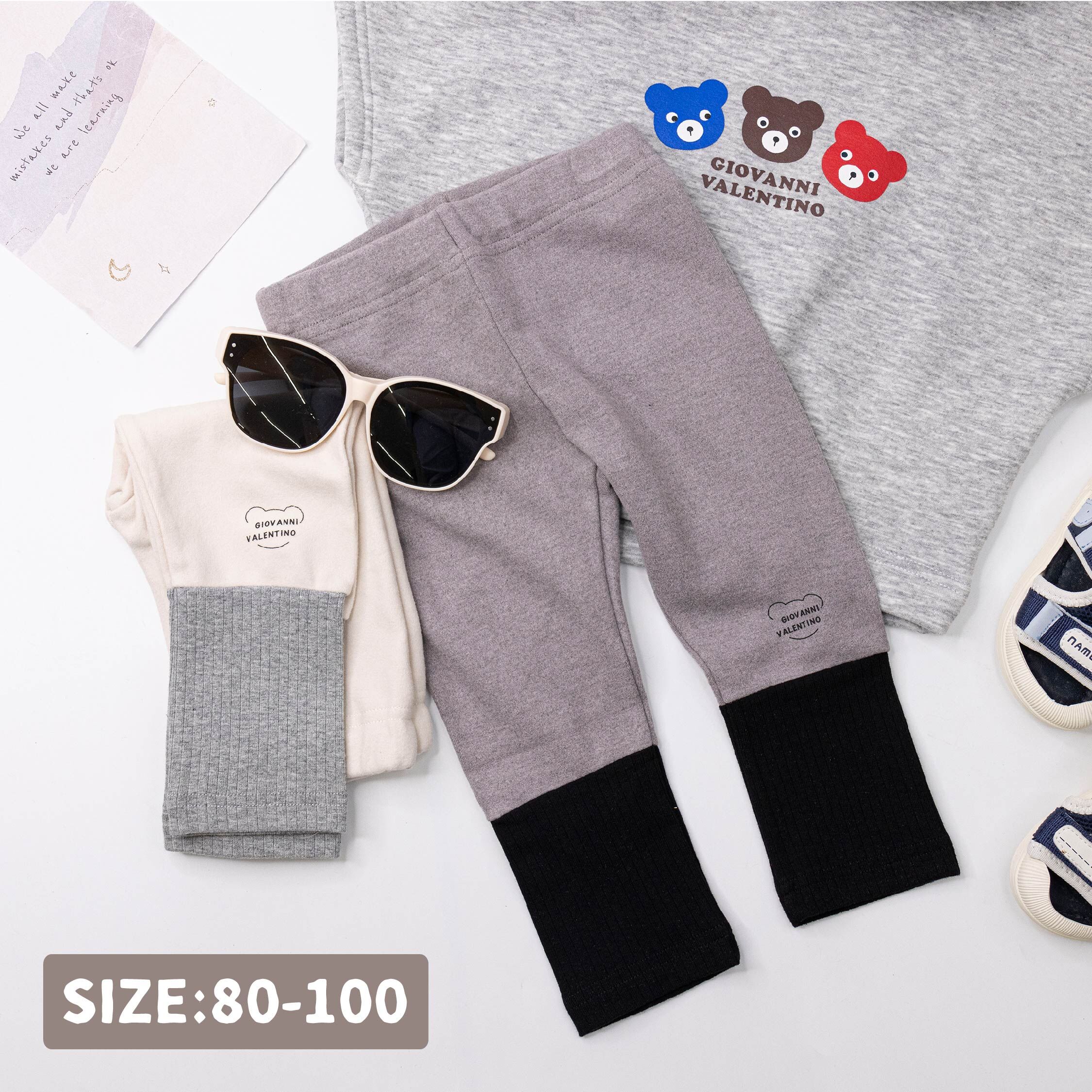 范侖鐵諾【32566】英字小熊剪影坑條拼接長褲＊二色