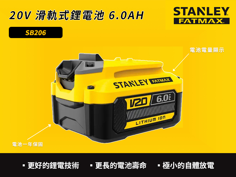 史丹利 20V電池6.0AH SB206