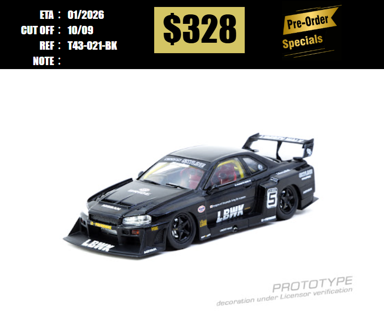PO-$328 * TARMAC * 1:43 LB-ER34 Super Silhouette SKYLINE Black [OD29/08]