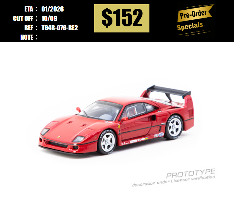 PO-$152 * TARMAC * 1:64 Ferrari F40 Red [OD29/08]