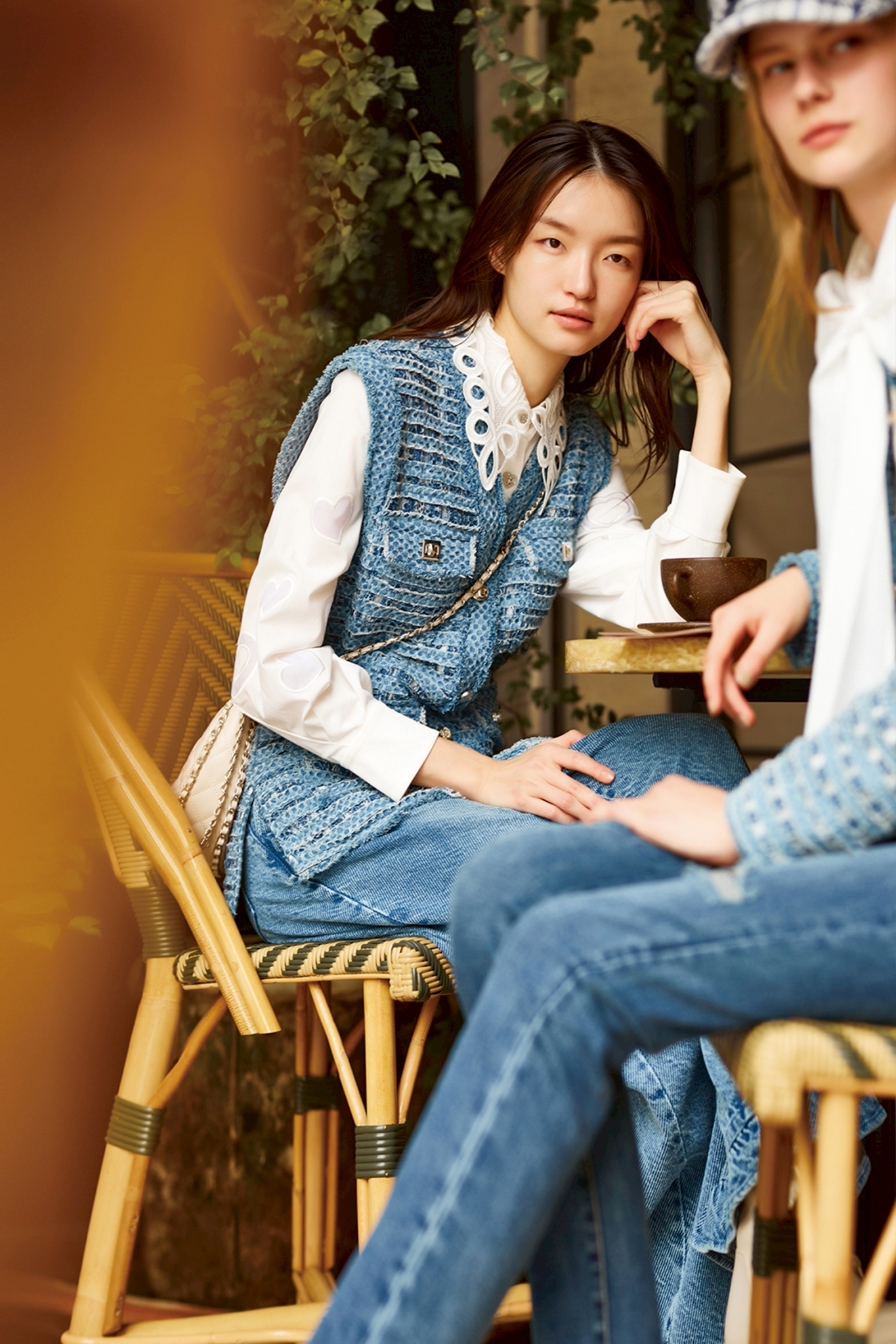 BC15007Y1 蕾絲格狀簍空小香重工牛仔馬甲