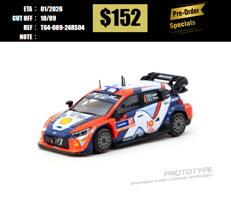 PO-$152 * TARMAC * 1:64 Hyundai i20 N Rally1 Hybrid Rally Sweden 2024 Winner Esapekka Lappi / Janne Ferm [OD29/08]