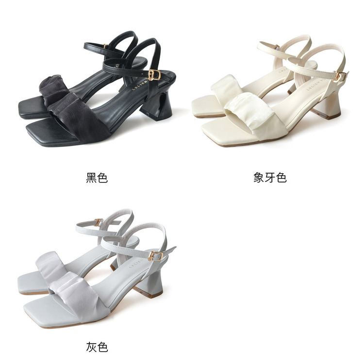 浪漫抓皺 歐根紗繫帶錐形跟涼鞋【TS64105】