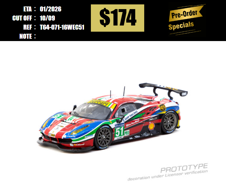 PO-$174 * TARMAC * 1:64 Ferrari 488 GTE 24h of Le Mans 2016 G. Bruni / J. Calado / A. Pier Guidi [OD29/08]