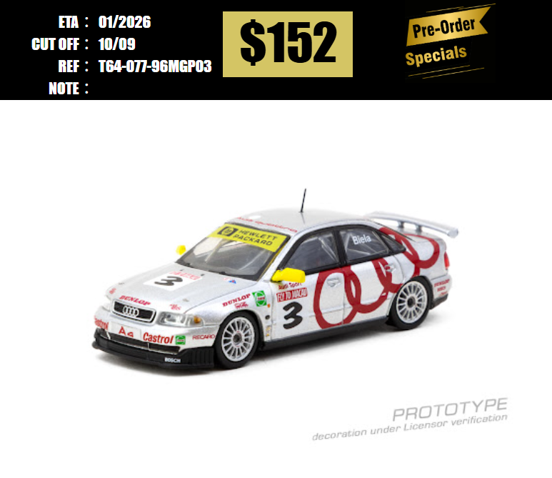 PO-$152 * TARMAC * 1:64 Audi A4 Quattro Macau Guia Race 1996 Winner Frank Biela [OD29/08]