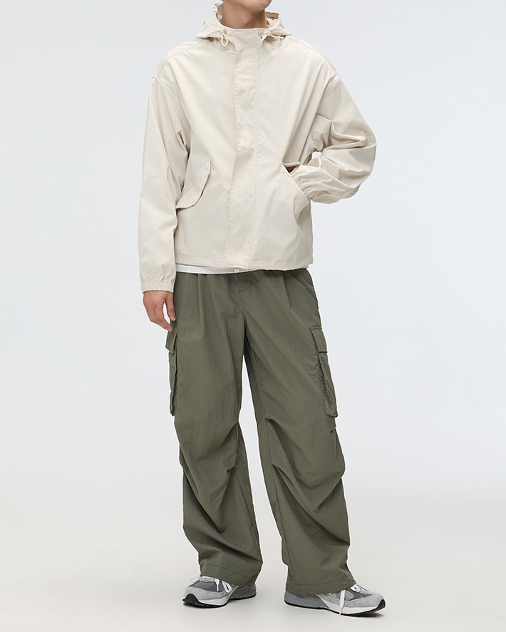 【OWN】SPAO 工裝長褲 尼龍 休閒 寬褲 縮口褲 鬆緊抽繩 薄款 不分男女 黑色 軍綠 淺灰