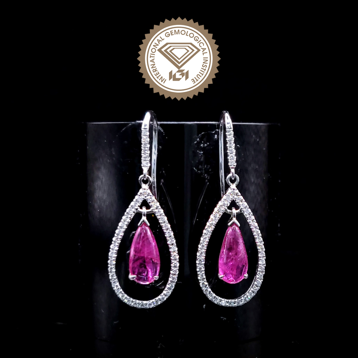 18K White Gold 2.62ct Pink Sapphire and Diamond Drop Earring