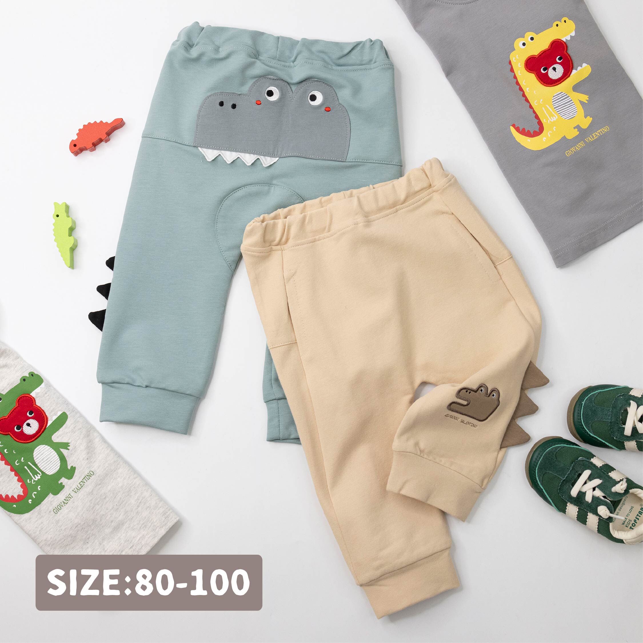 范侖鐵諾【32559】Q版鱷魚立體背鰭棉質長褲＊二色