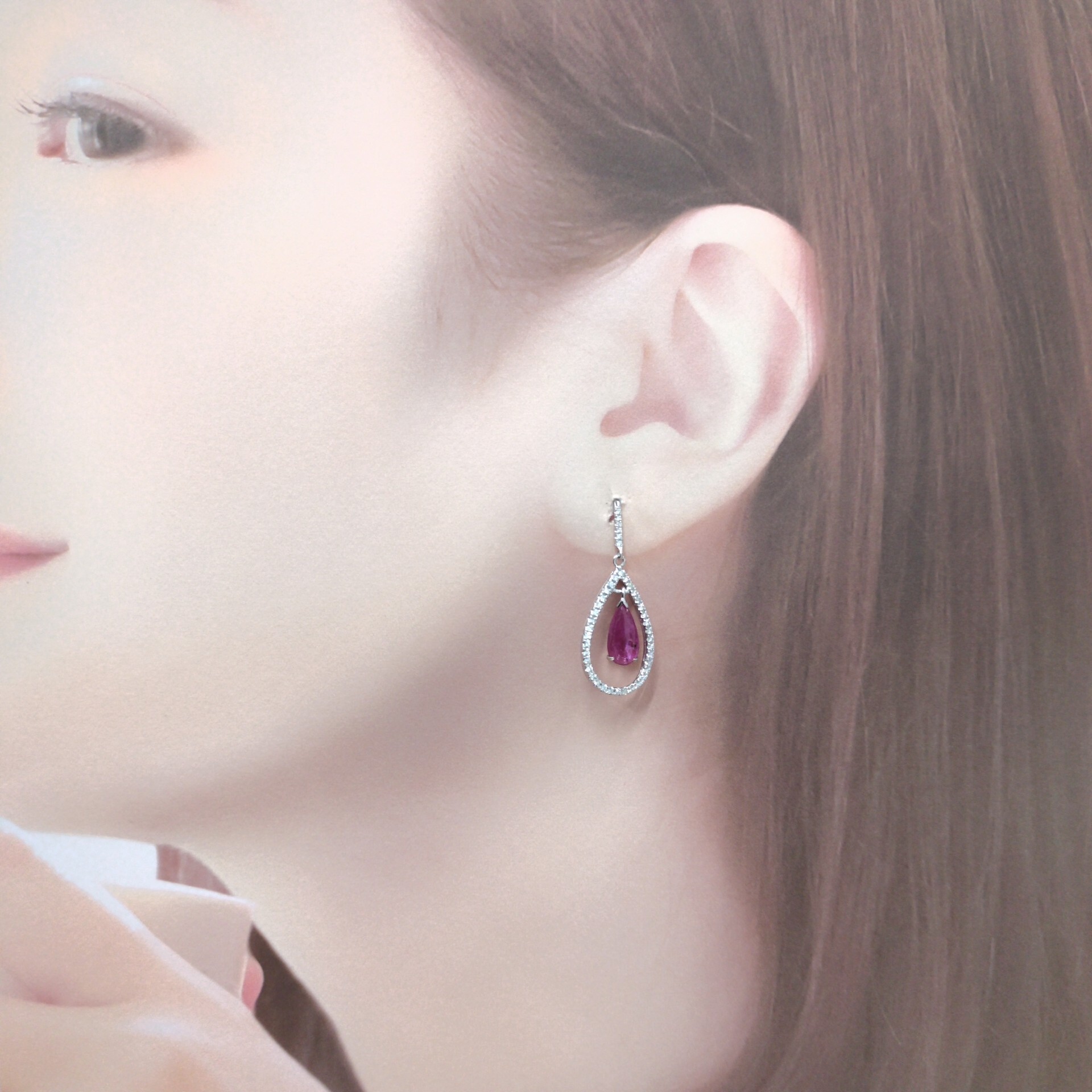 18K White Gold 2.62ct Pink Sapphire and Diamond Drop Earring