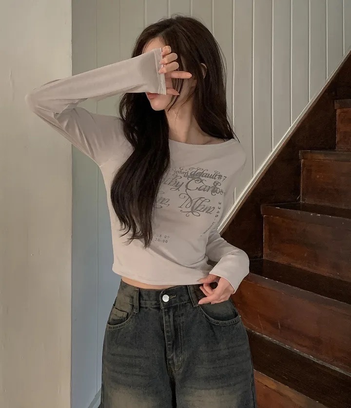 【優惠價預訂】韓國印花寬領長袖TEE（3色）