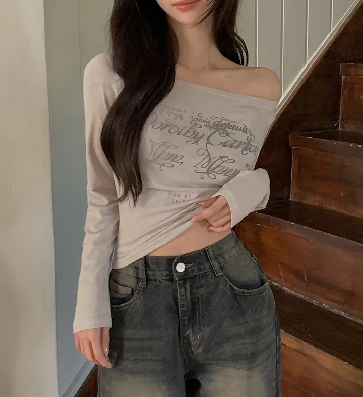 【優惠價預訂】韓國印花寬領長袖TEE（3色）