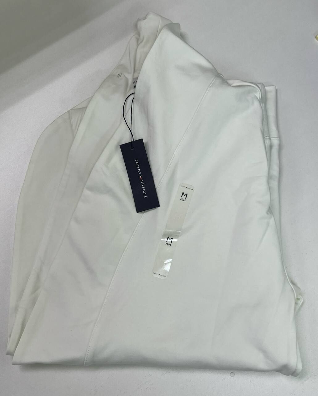 [S] TOMMY HILFIGER WHITE SHAWL-COLLAR SWEATSHIRT CARDIGAN, XW05338-100 (STH1446)