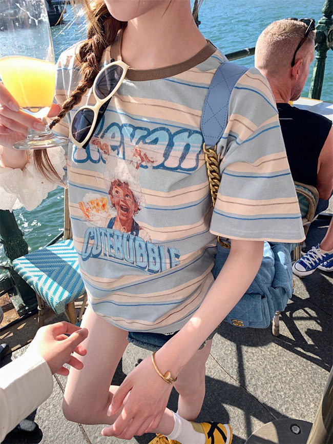 新品 夏日冰淇淋藍橫條上衣-現貨實拍