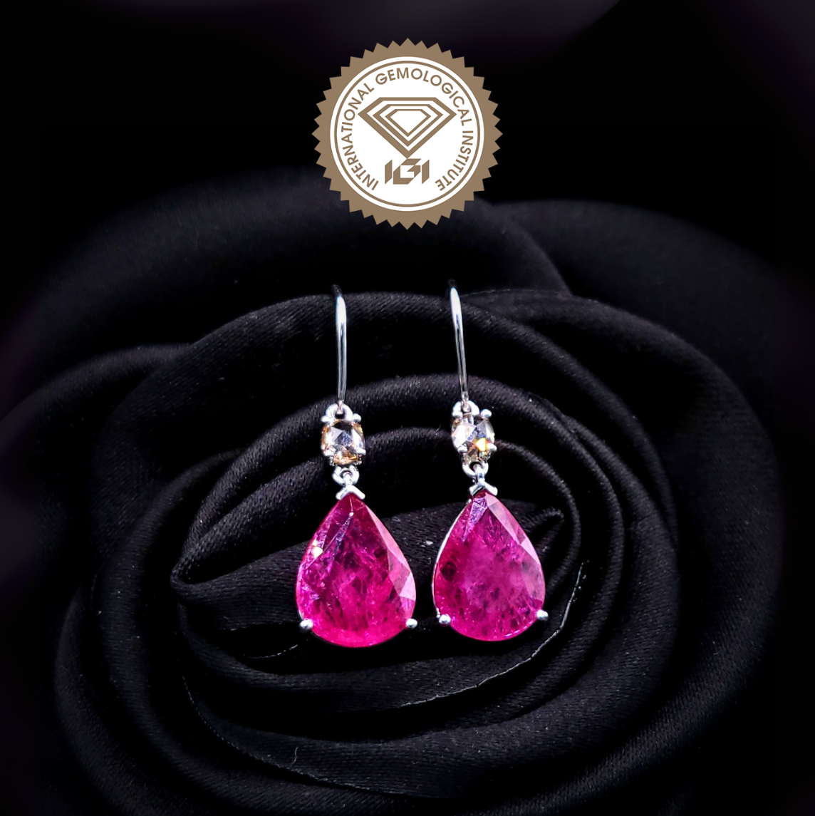 18K White Gold 4.24ct Ruby and Diamond Drop Earring