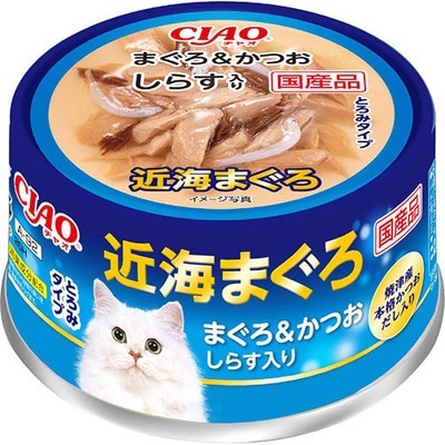CIAO Cat Canned Food．Coastal Tuna + Bonito + White Fish 80g #A-92