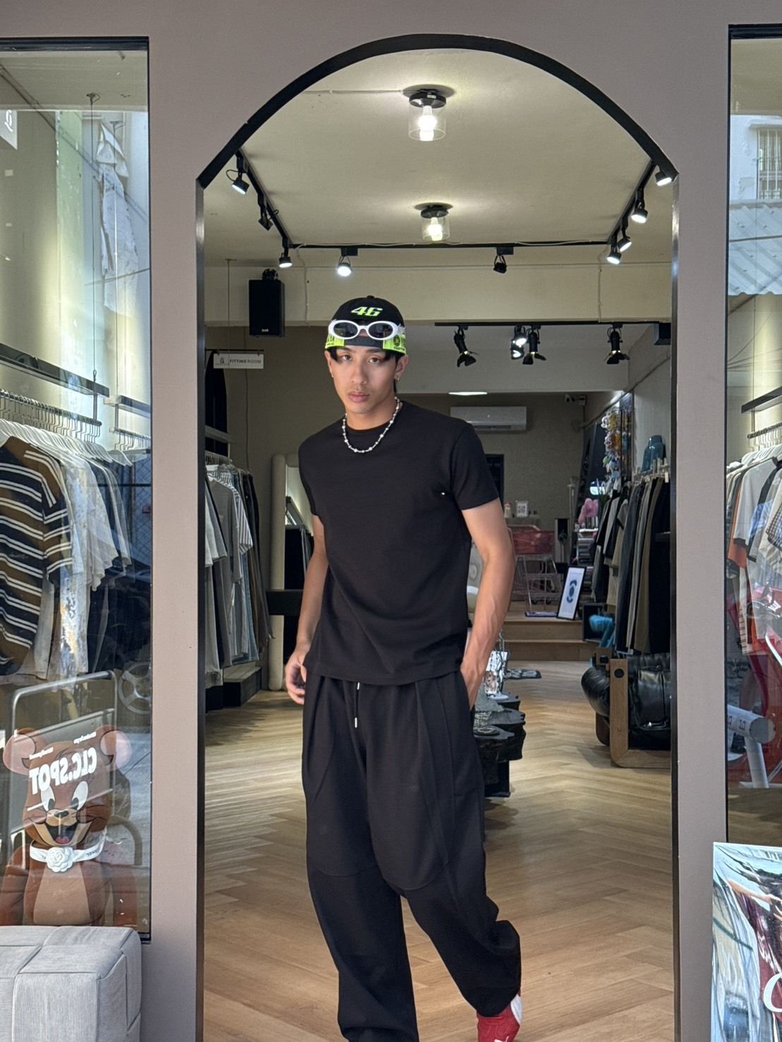 彈跳縫線棉褲 (黑/灰)