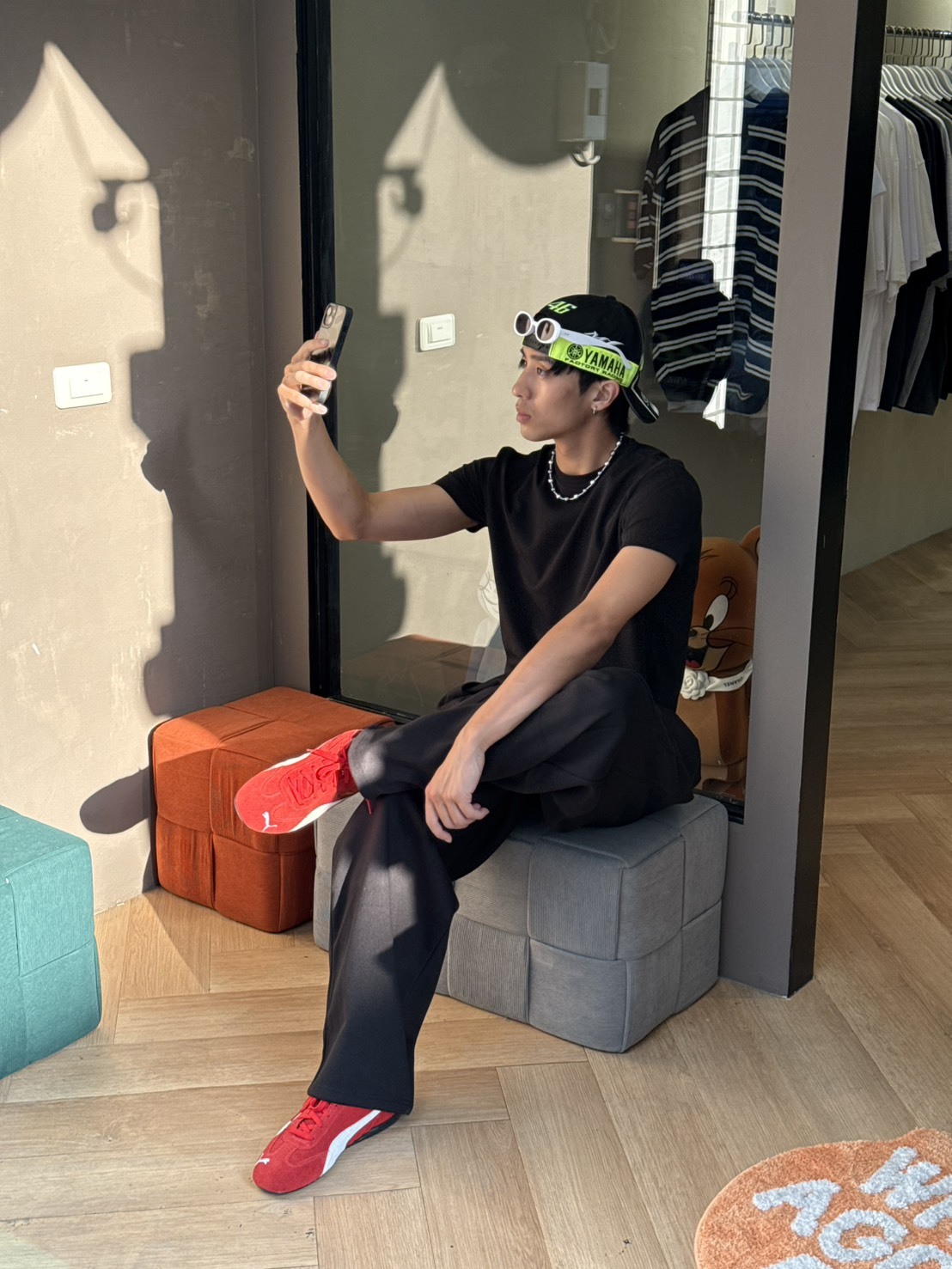 彈跳縫線棉褲 (黑/灰)