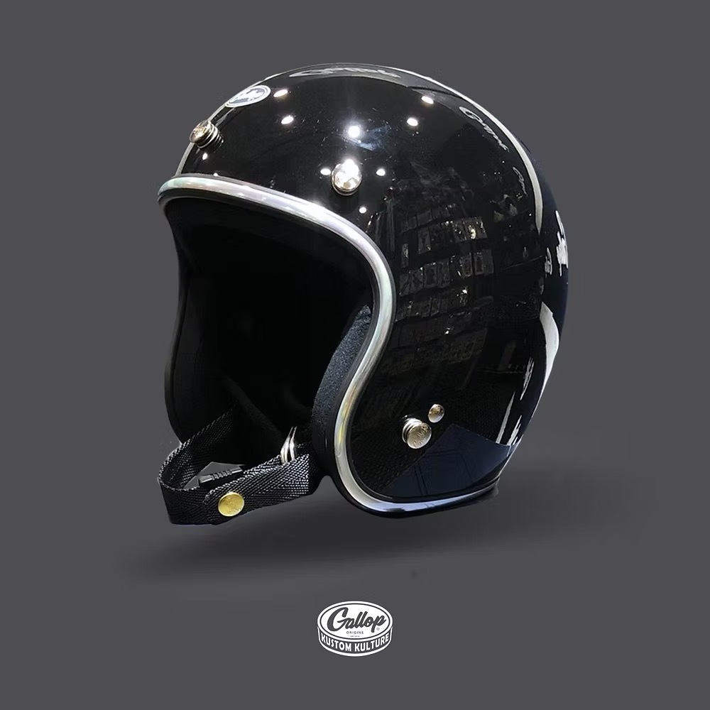 Gallop 素色復古帽【黑/銀邊】3/4罩式