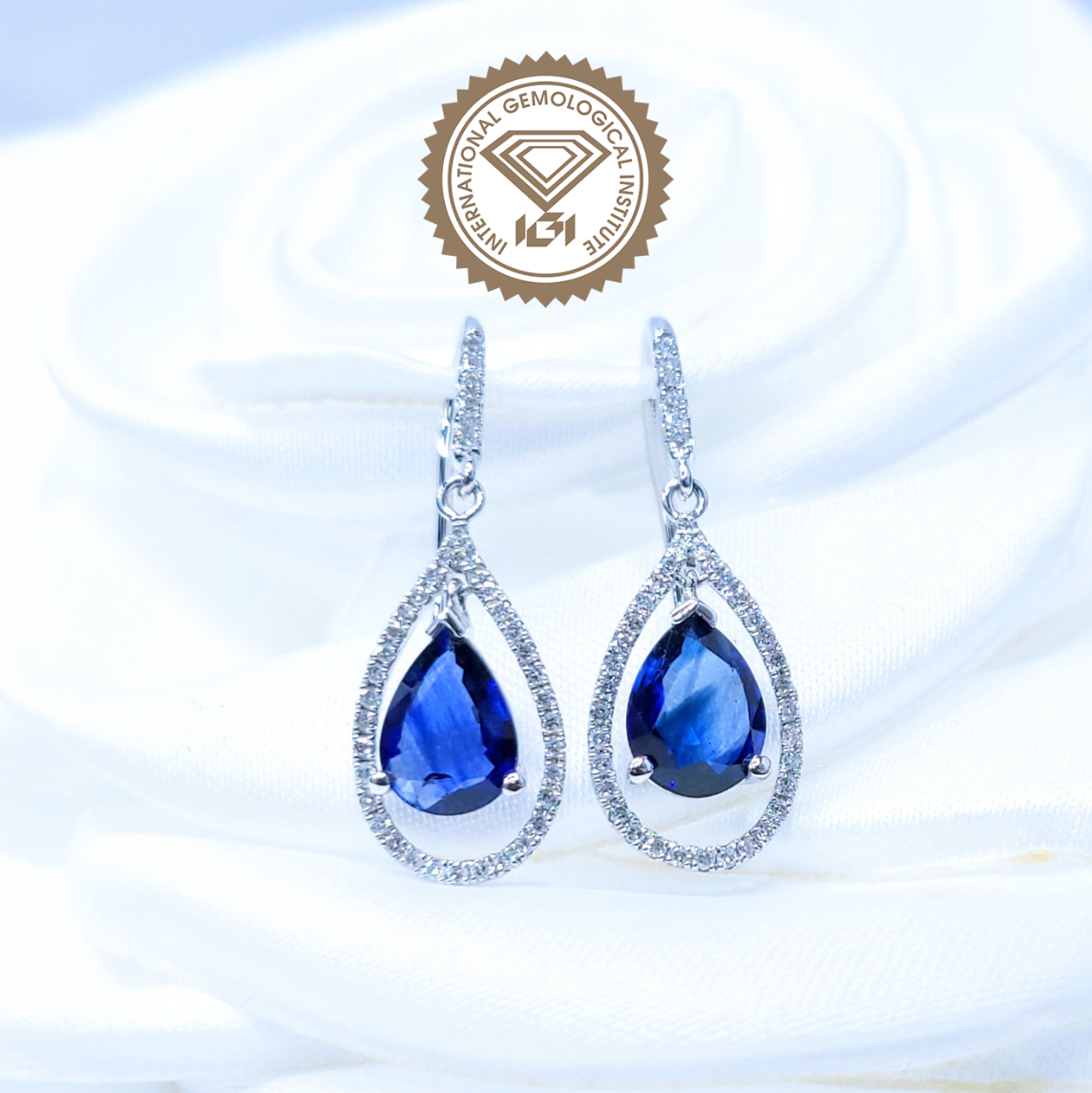 18K White Gold 2.15ct Sapphire and Diamond Earrings