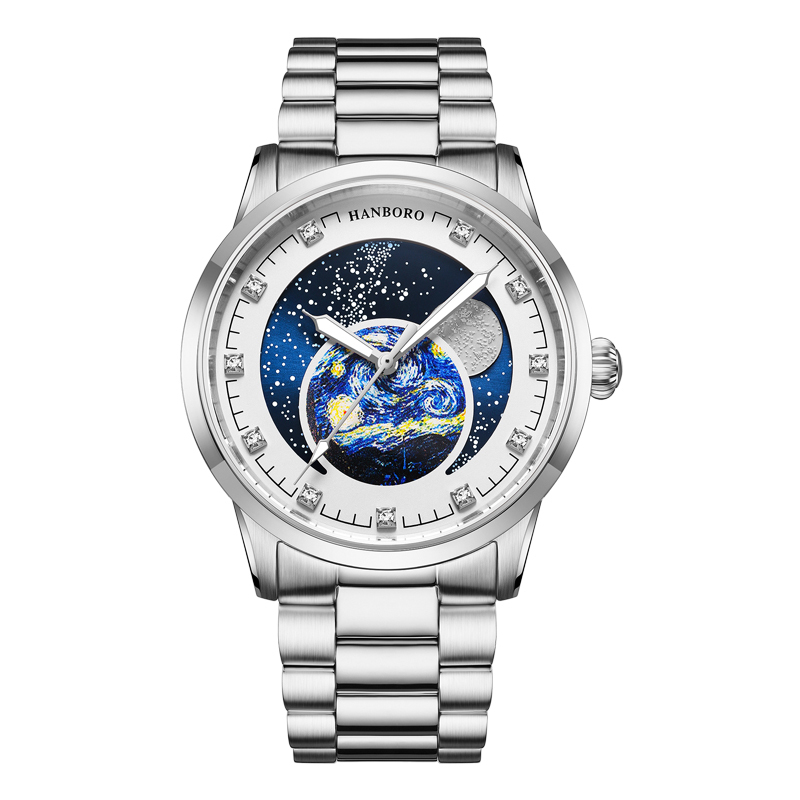 【Hanboro 衡寶】星辰系列 星辰錶盤設計 鏤空 晶鑽 夜光 機械 不鏽鋼 手錶