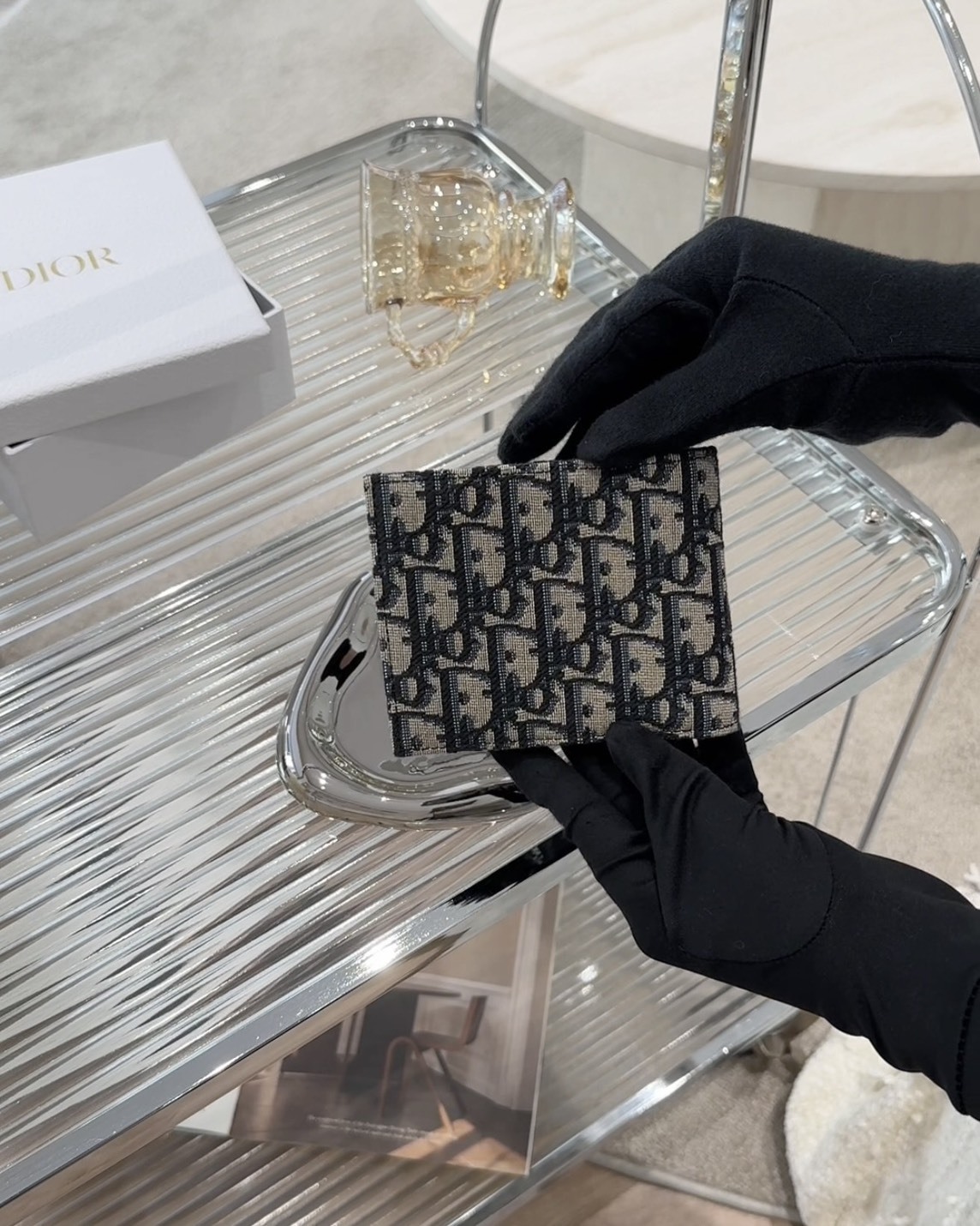 DIOR｜OBLIQUE 內零錢袋雙折短夾 藍色老花