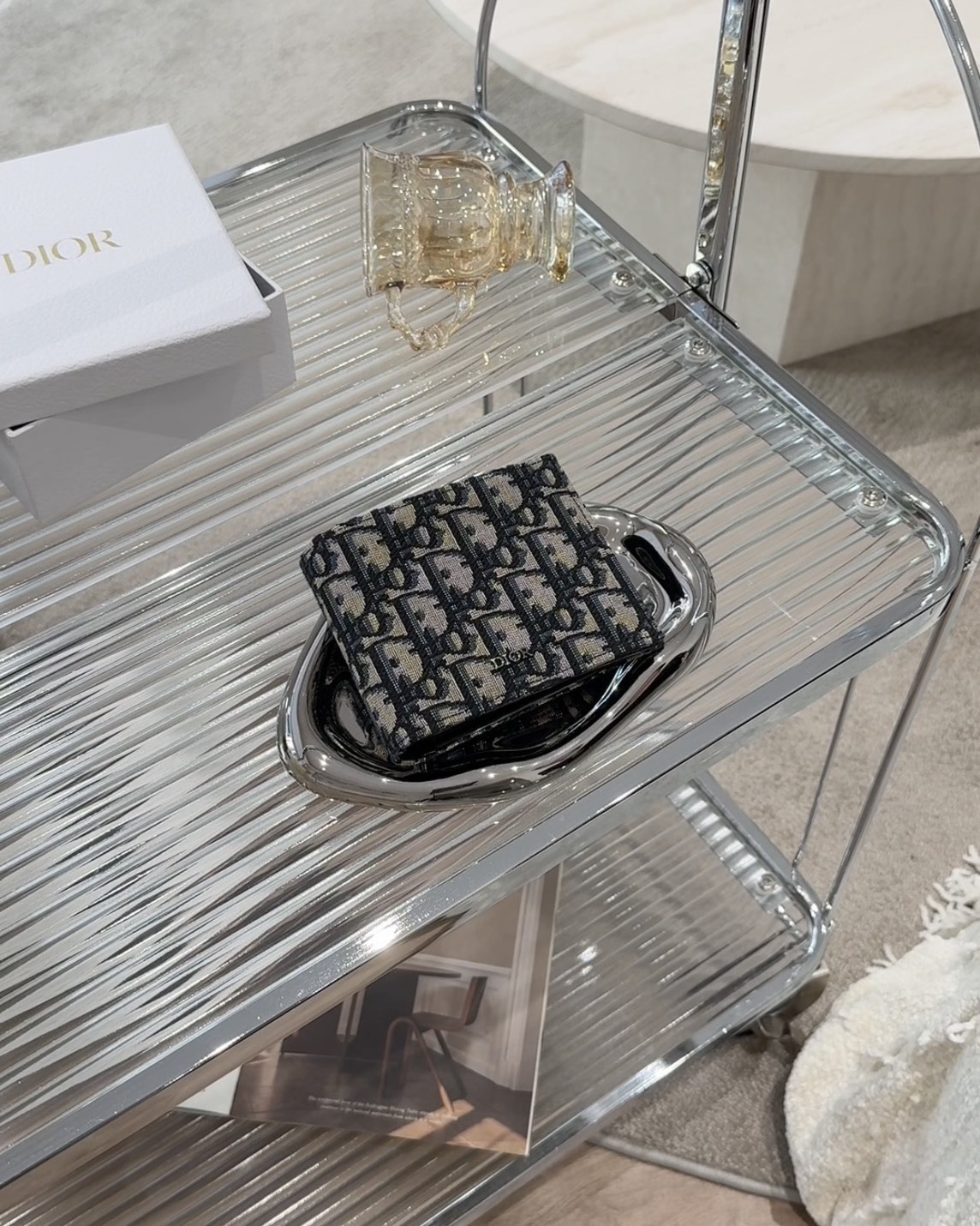 DIOR｜OBLIQUE 內零錢袋雙折短夾 藍色老花