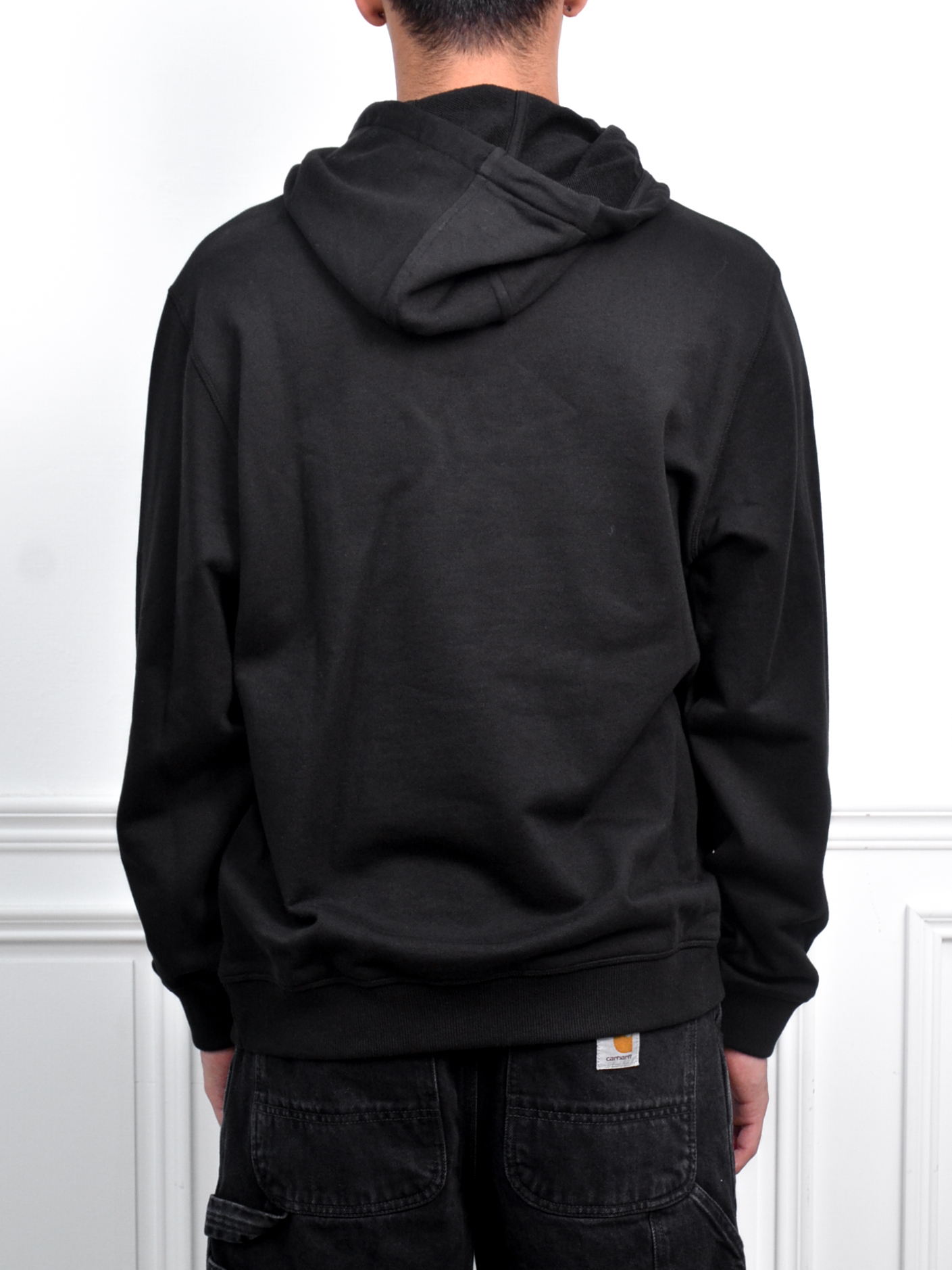 HUGO Cotton-terry hoodie with red logo label 紅格刺繡帽T 黑/白【50458700】
