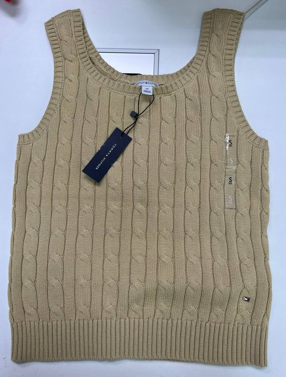 [S] TOMMY HILFIGER BEIGE WOMEN'S CREWNECK SWEATER TANK, XW04635-250 (STH1455)