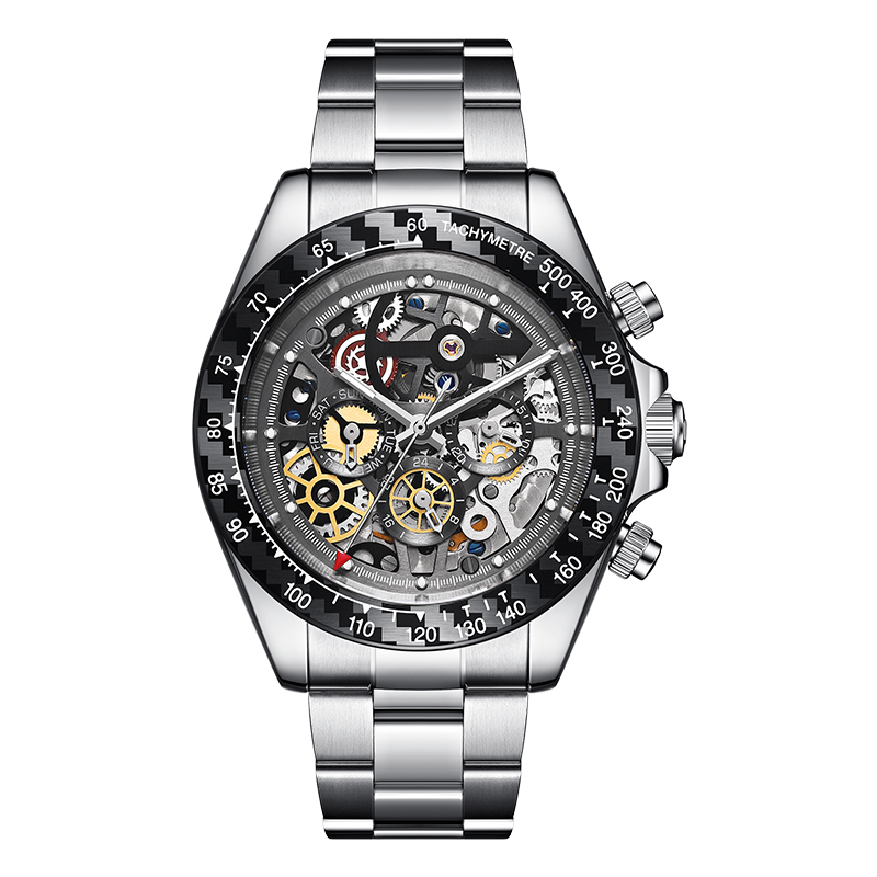 【Hanboro 衡寶】88879G 鏤空 三眼 夜光 機械 手錶