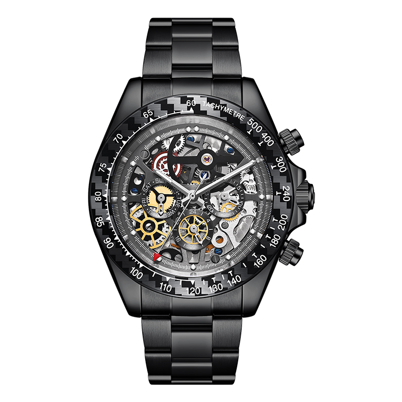 【Hanboro 衡寶】88879G 鏤空 三眼 夜光 機械 手錶