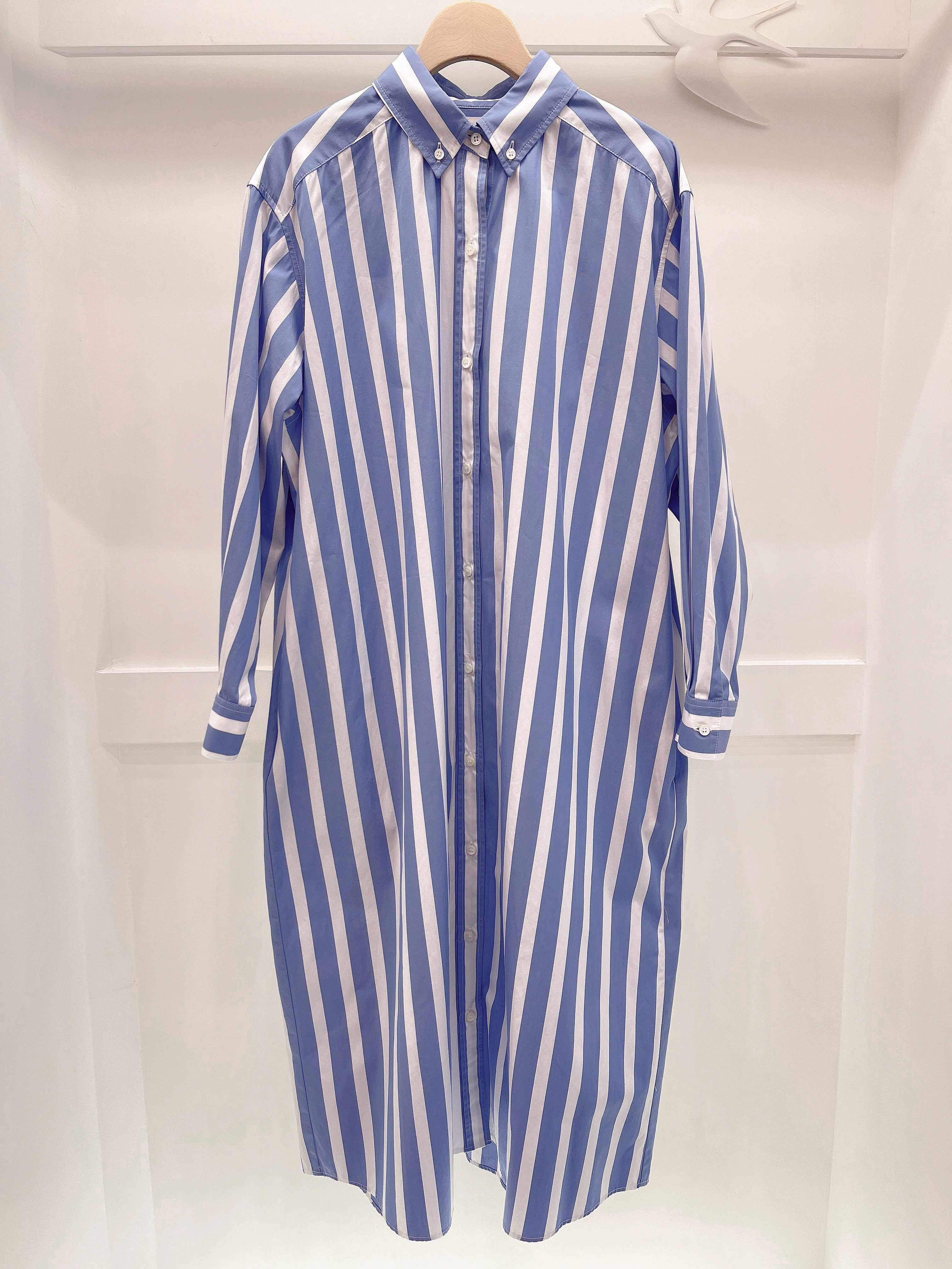 寬直條長版襯衫