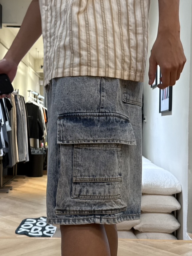 水洗抽繩重磅短褲