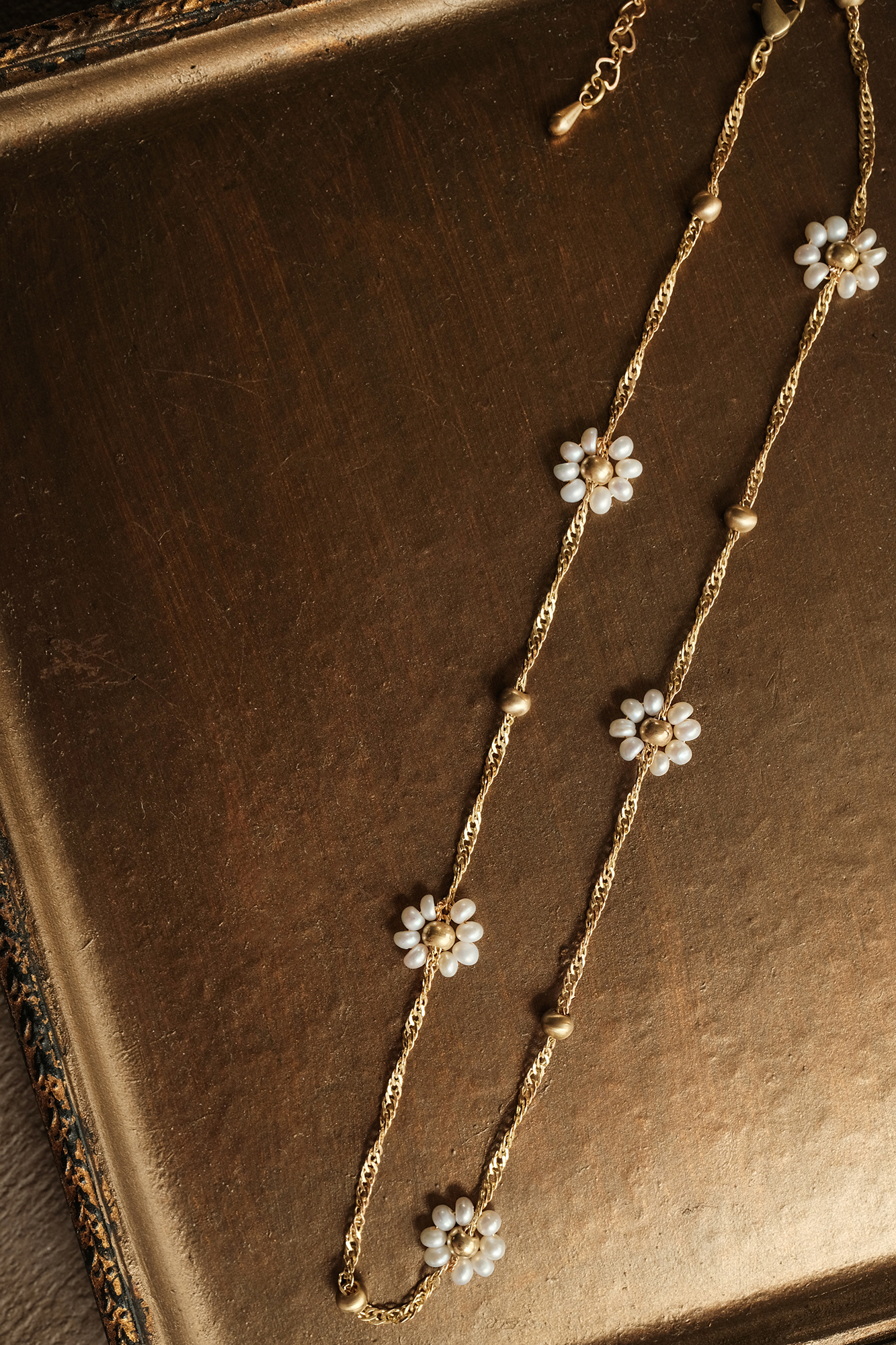 黃銅飾品, 項鍊, 飾品, 黃銅, 天然珍珠,氣質,花