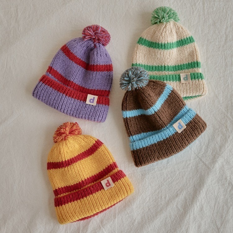 25F/W DTD暖暖元氣拼色毛球針織帽