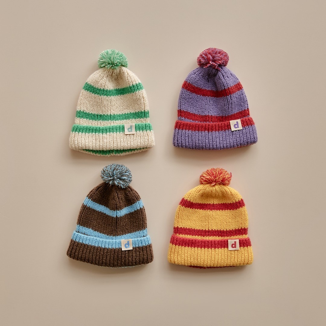 25F/W DTD暖暖元氣拼色毛球針織帽