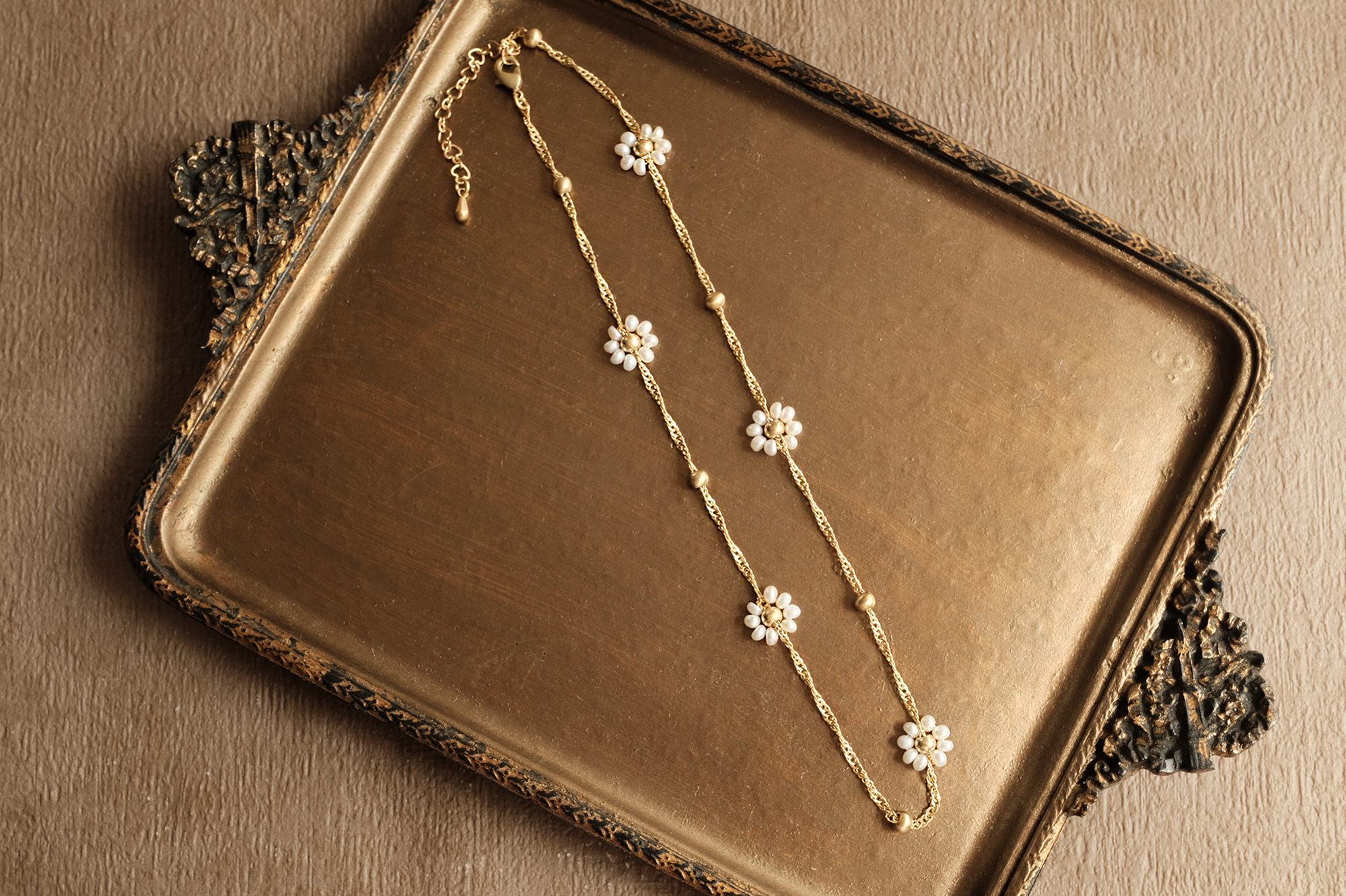 黃銅飾品, 項鍊, 飾品, 黃銅, 天然珍珠,氣質,花