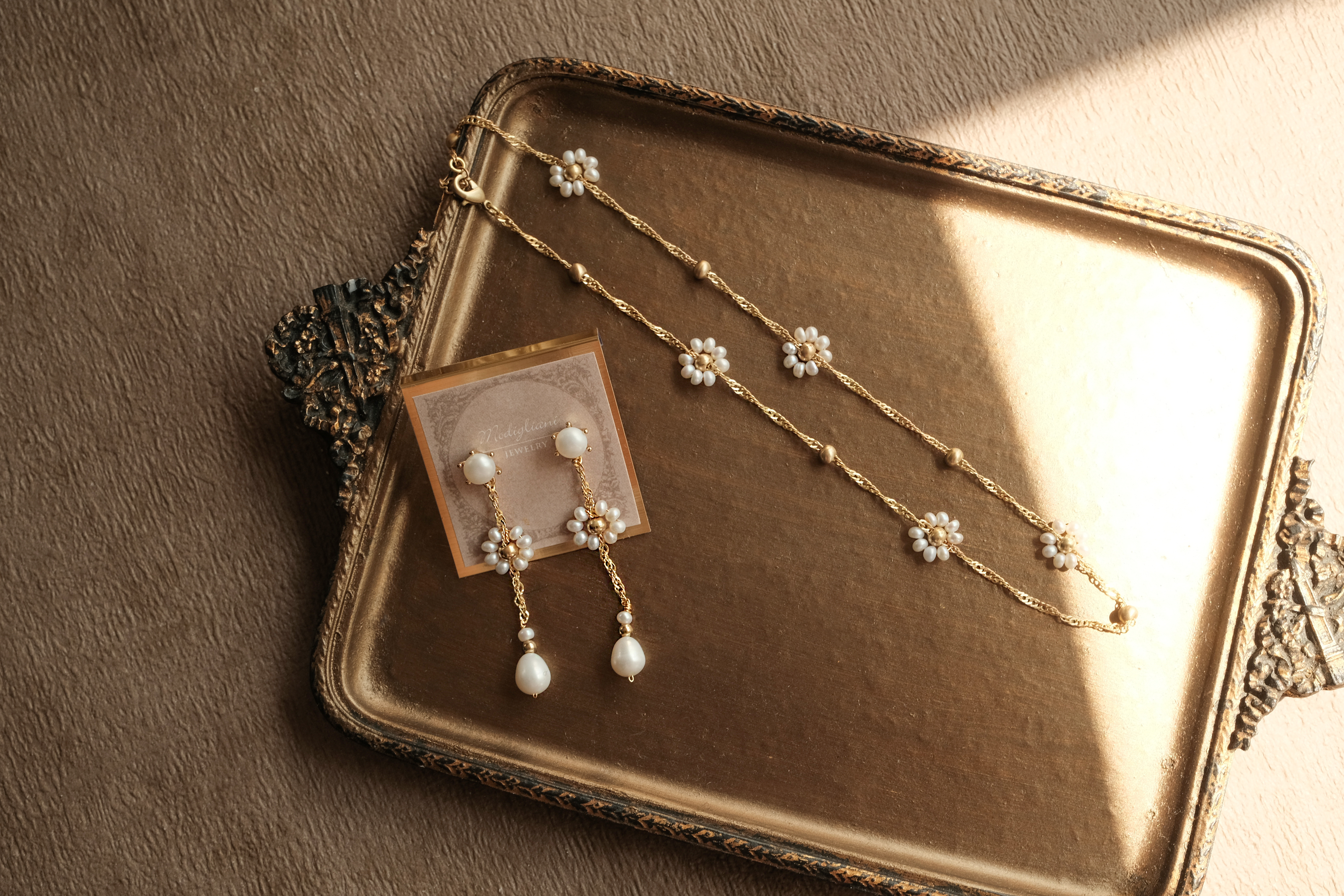 黃銅飾品, 耳環, 飾品, 黃銅,天然珍珠,氣質,花