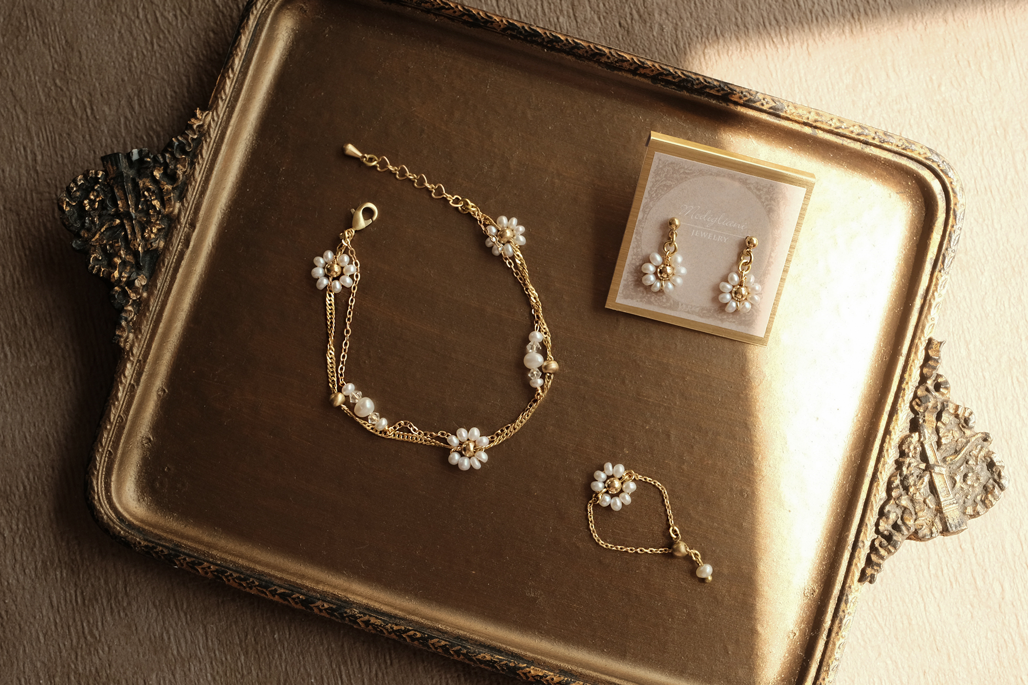 黃銅飾品, 耳環, 飾品, 黃銅,天然珍珠,氣質,花