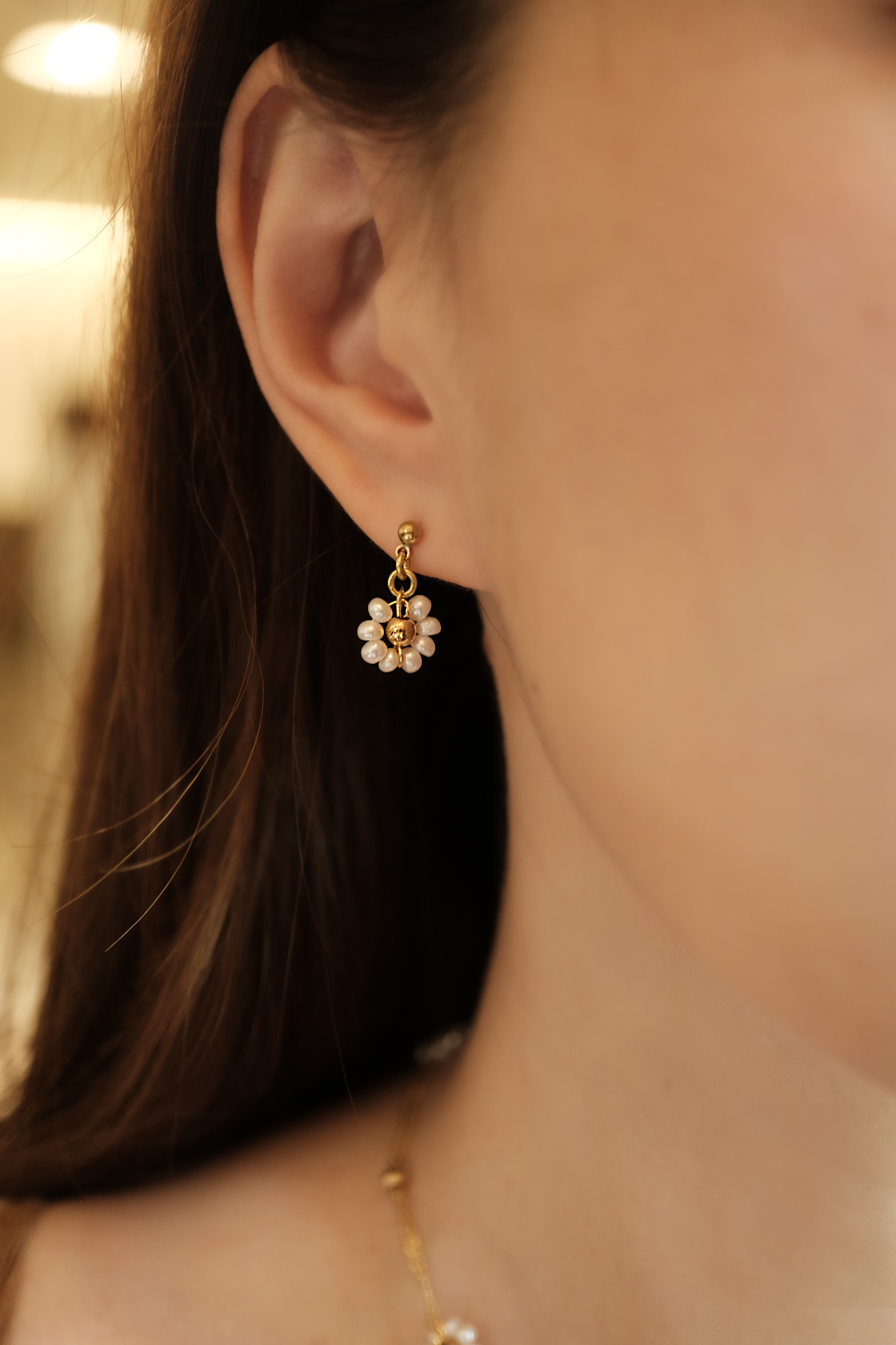 黃銅飾品, 耳環, 飾品, 黃銅,天然珍珠,氣質,花