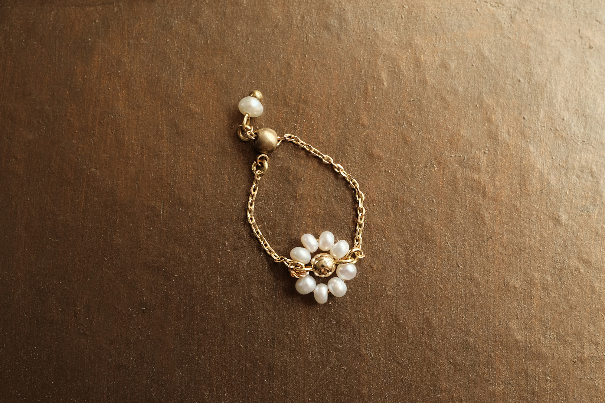 黃銅飾品, 戒指, 飾品, 黃銅,天然珍珠,鍊戒,可調式,氣質,花