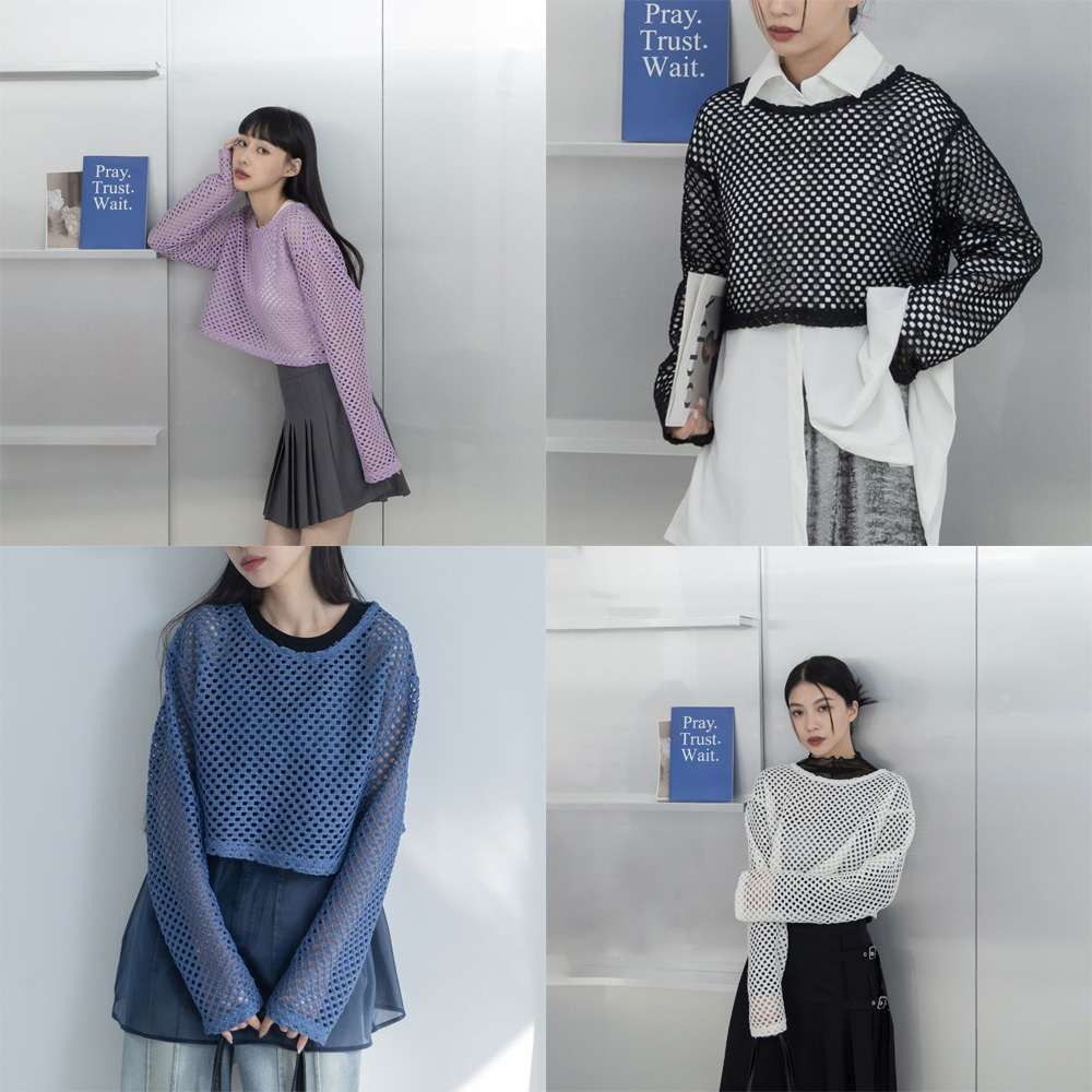 Hollow mesh short top, sold in four colors【01098438】in stock+pre-order