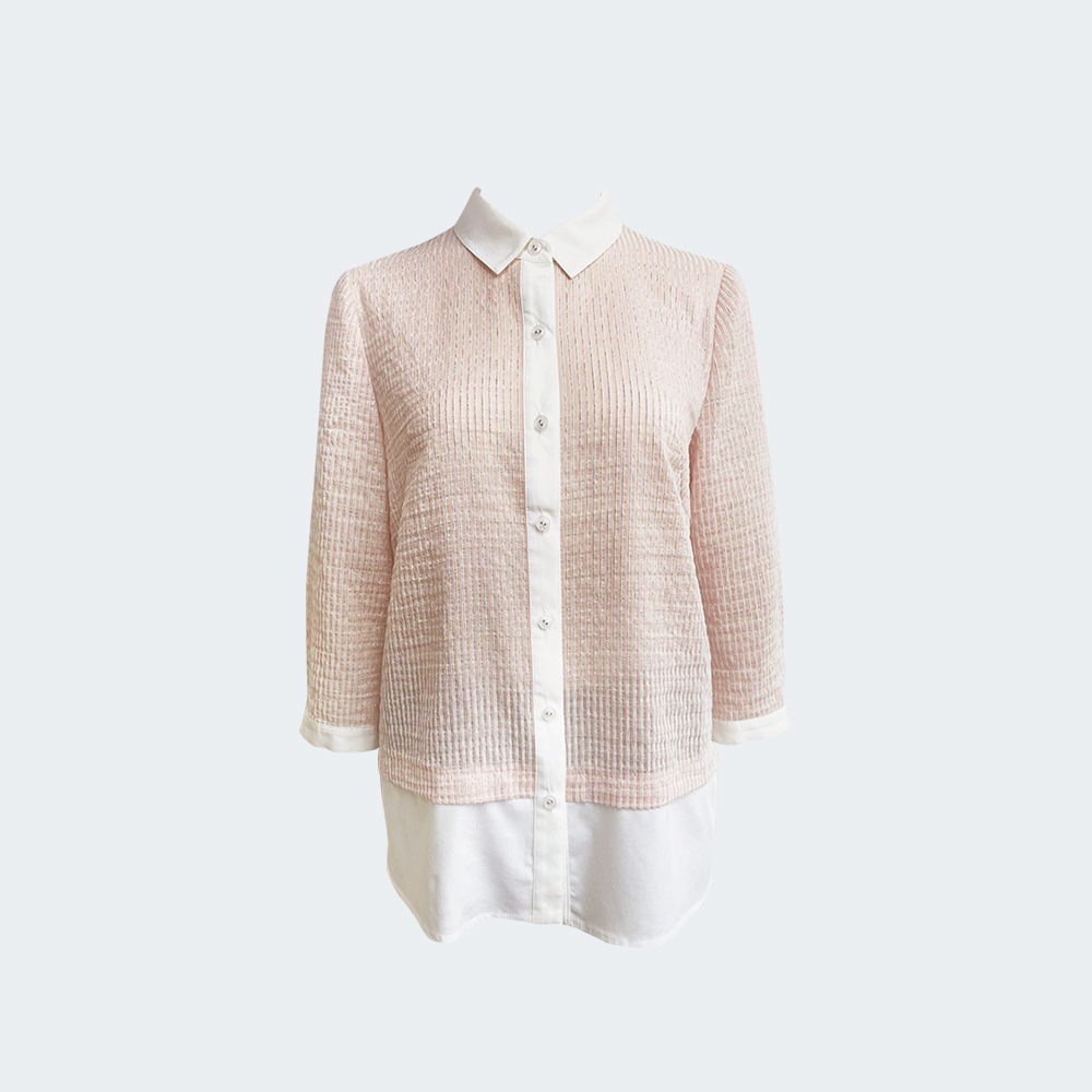 異材質拼接七分袖襯衫