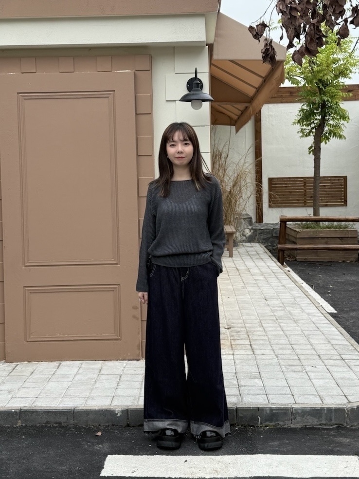 反折褲腳鬆緊寬褲