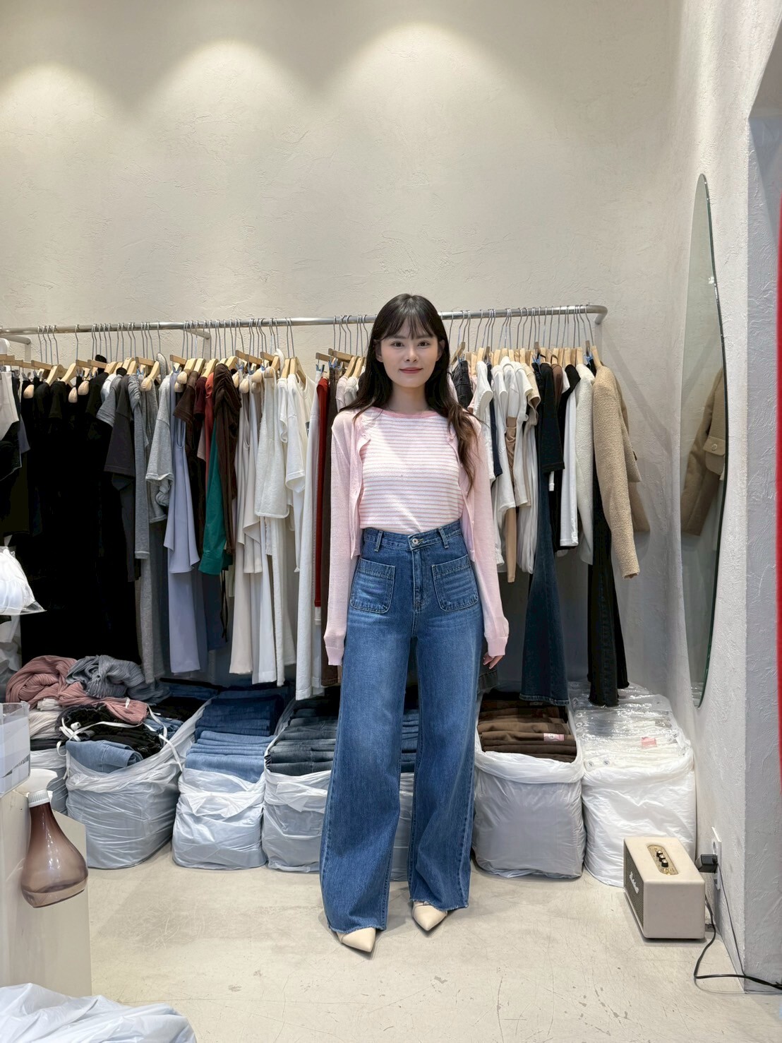 RH5024 復古前口袋水洗牛仔褲(S/M/L)